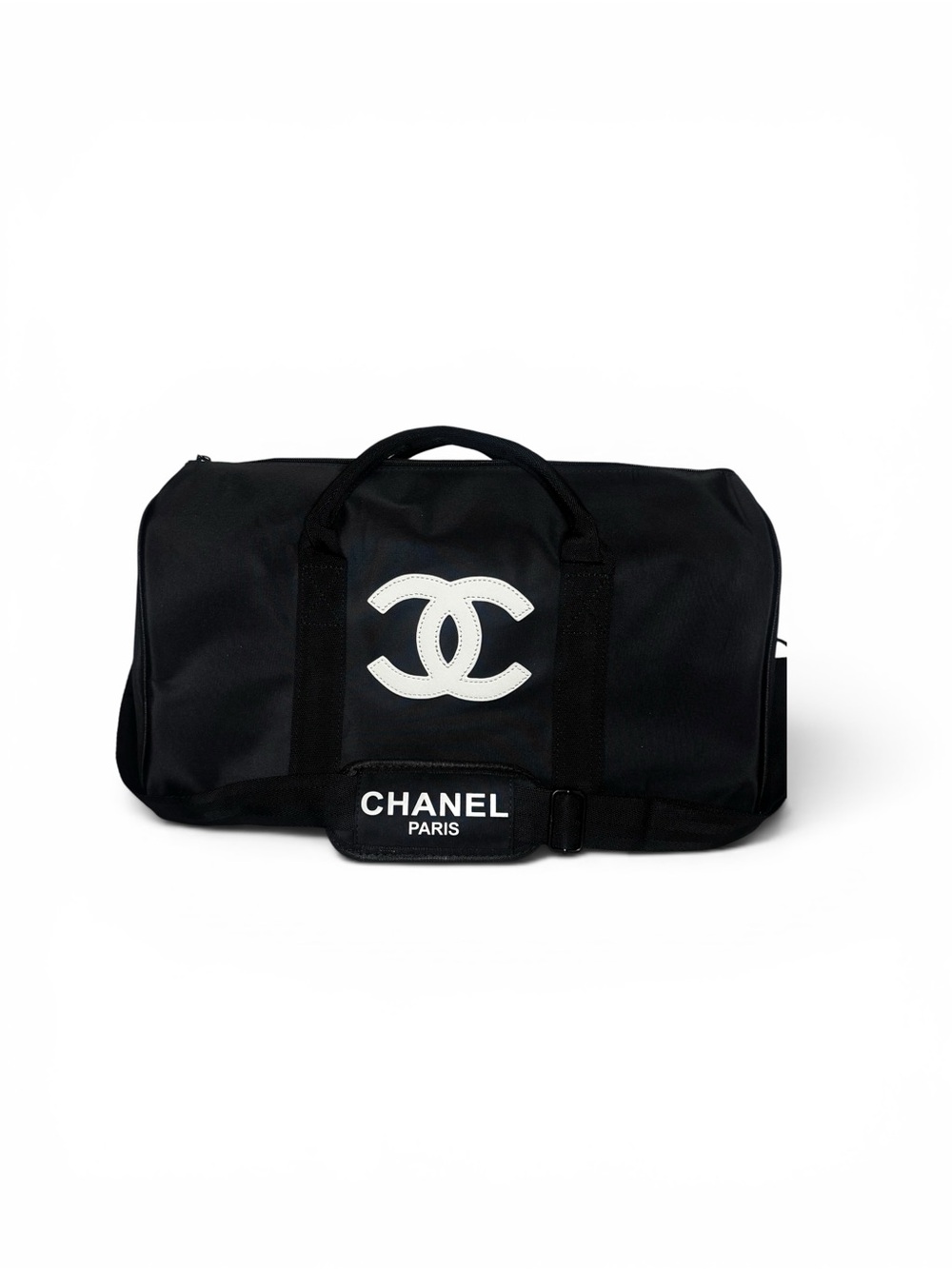 Chanel Black Canvas Duffle Bag with White CC Logo gwp